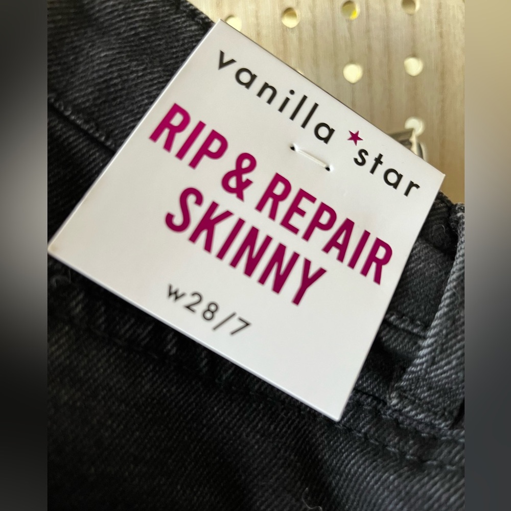 Vanilla Star ~ Black Rip & Repair Skinny Jeans - Picture 2 of 11